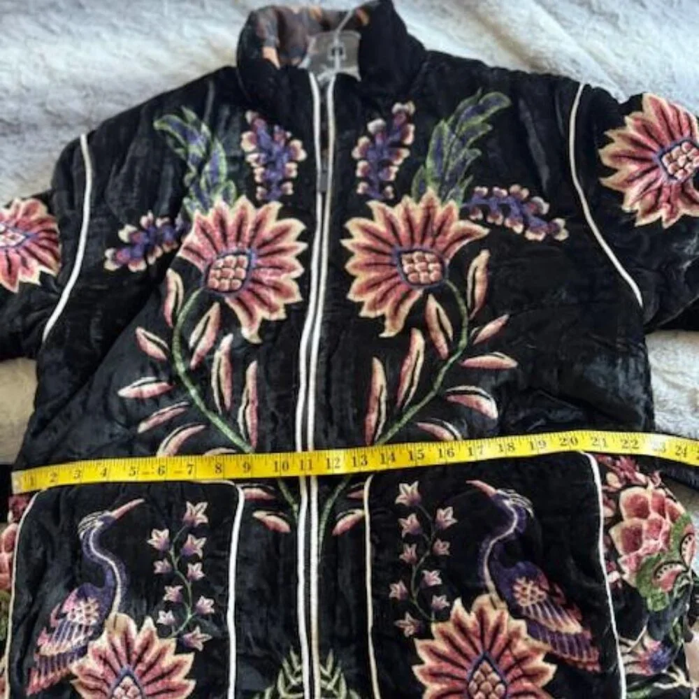 FARM Rio Black Marvelous Garden Puffer Jacket Exotic Tropical Leopard Print - Picture 11 of 16